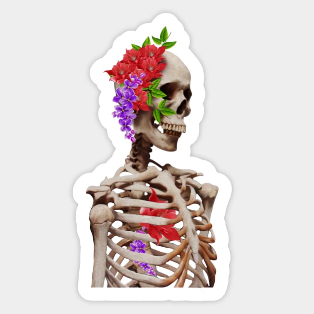 Skeleton with flowers Sticker by logiamerch